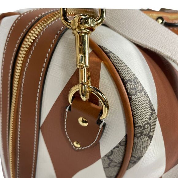 Gucci GG Supreme Monogram Rhombus Print Duffle Bag in Brown Canvas - Picture 7 of 10